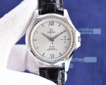 Replica Omega De Ville Japan 8205 40mm Watch - White Dial Black Leather Strap